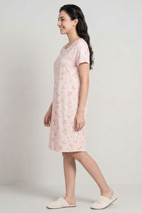 Zivame Beach Dreamer Knit Poly Knee Length Nightdress With In Built Slip On Bra - Soft Pink — thumbnail 3